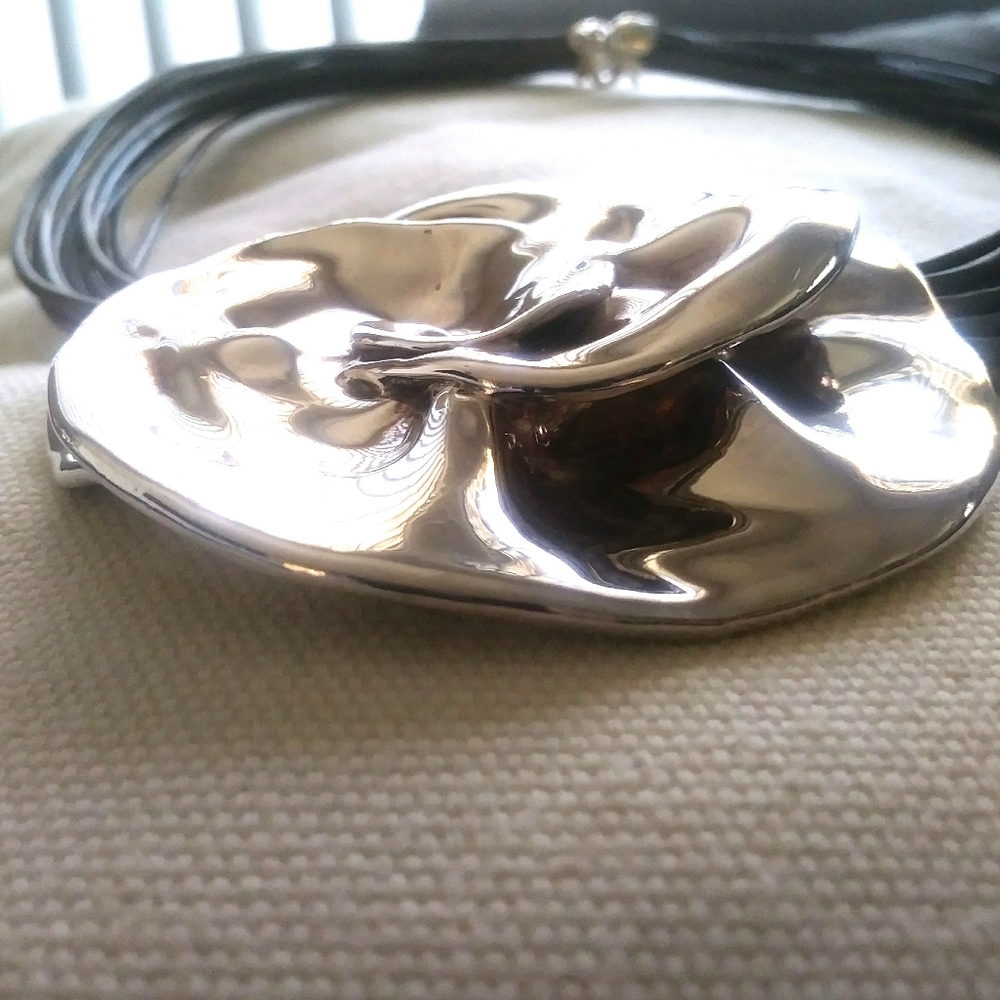 Sterling Silver Floral Pendant & Cord Necklace - Picture 2 of 11